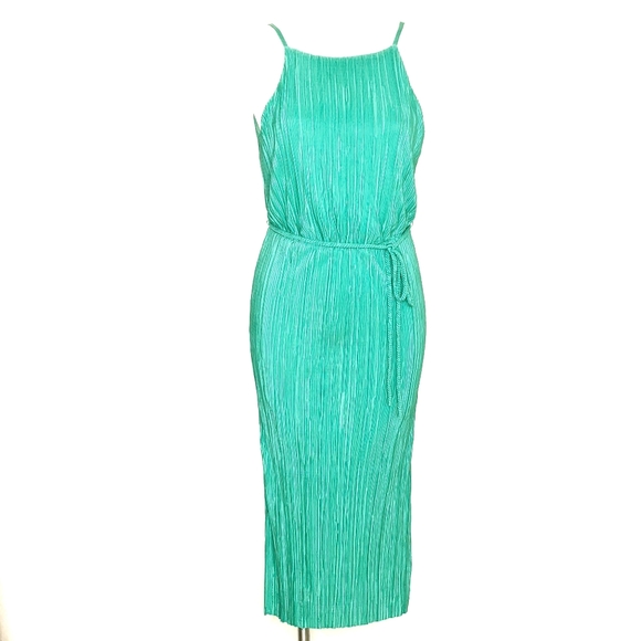 New York & Company Green Mirco Pleated Midi Dress - Picture 3 of 15
